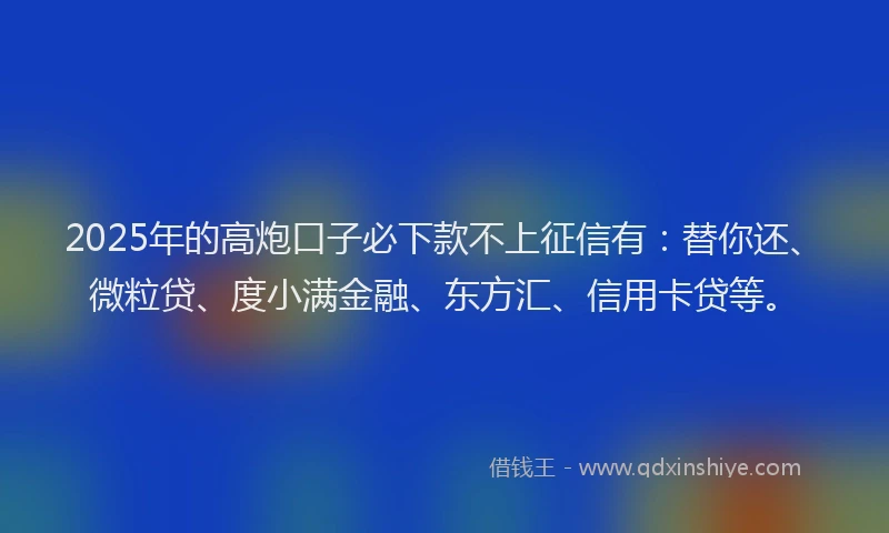 2025年的高炮口子必下款不上征信有：替你还、微粒贷、度小满金融、东方汇、信用卡贷等。