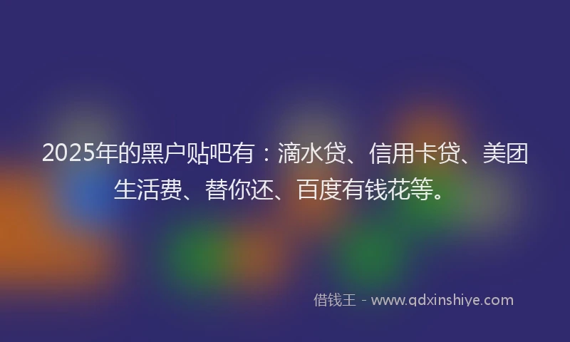 2025年的黑户贴吧有：滴水贷、信用卡贷、美团生活费、替你还、百度有钱花等。