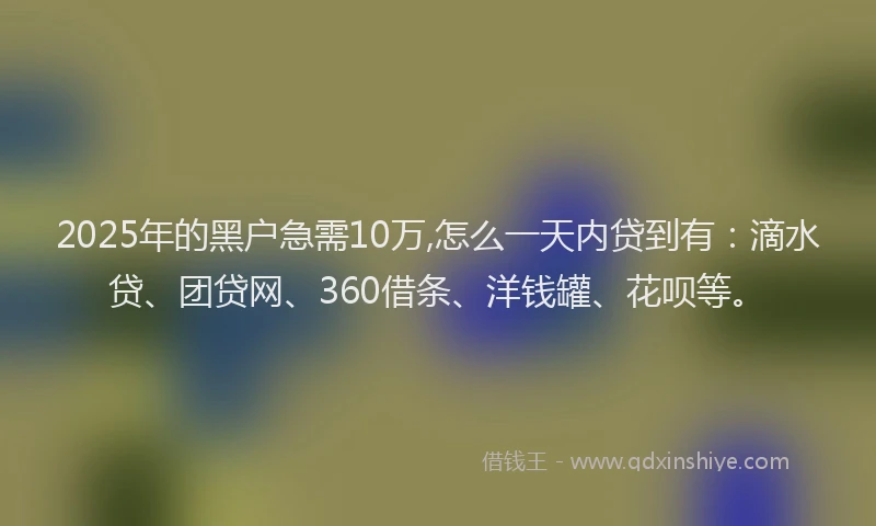 2025年的黑户急需10万,怎么一天内贷到有：滴水贷、团贷网、360借条、洋钱罐、花呗等。