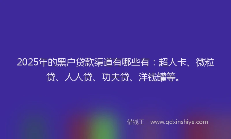 2025年的黑户贷款渠道有哪些有：超人卡、微粒贷、人人贷、功夫贷、洋钱罐等。