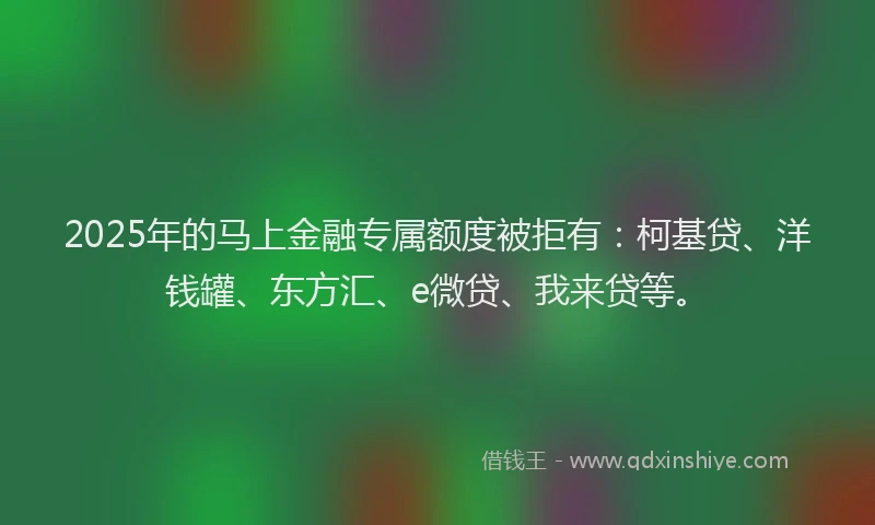 2025年的马上金融专属额度被拒有：柯基贷、洋钱罐、东方汇、e微贷、我来贷等。