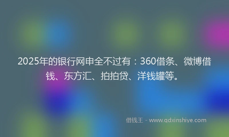 2025年的银行网申全不过有：360借条、微博借钱、东方汇、拍拍贷、洋钱罐等。