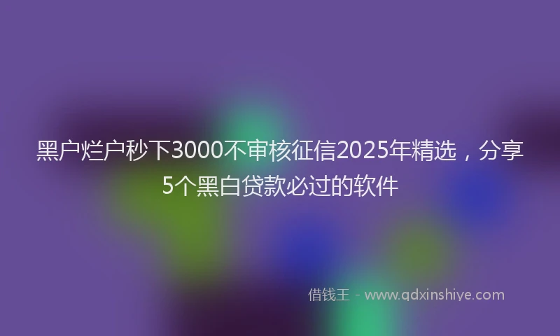 黑户烂户秒下3000不审核征信2025年精选，分享5个黑白贷款必过的软件