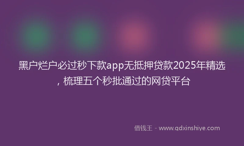 黑户烂户必过秒下款app无抵押贷款2025年精选，梳理五个秒批通过的网贷平台