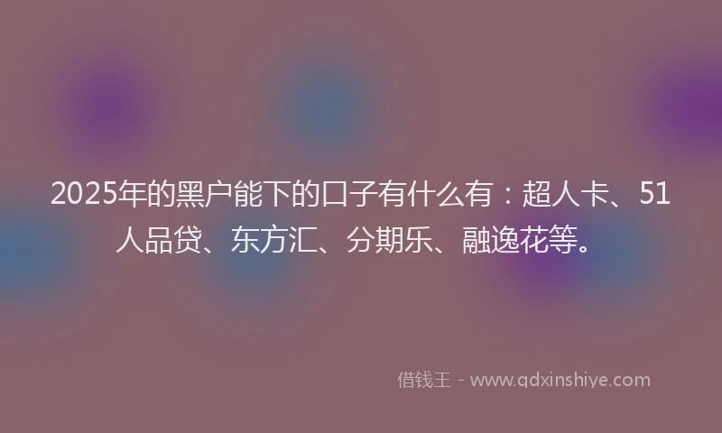 2025年的黑户能下的口子有什么有：超人卡、51人品贷、东方汇、分期乐、融逸花等。