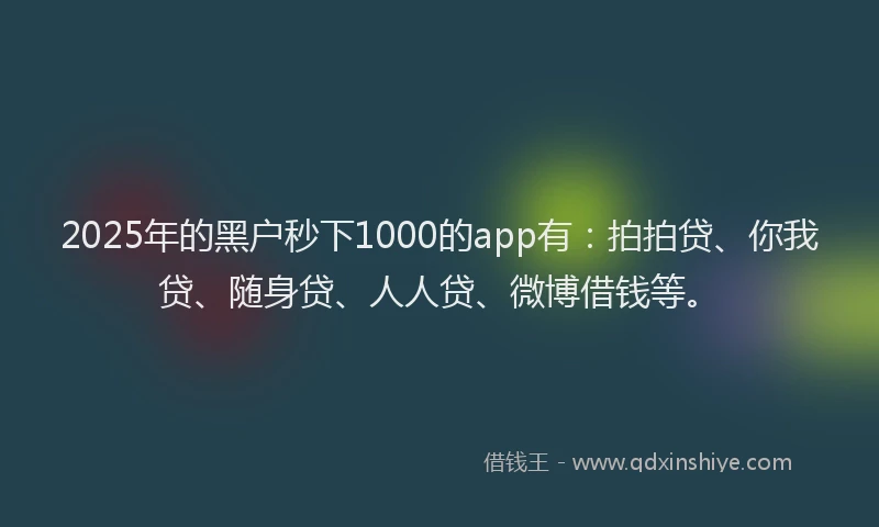 2025年的黑户秒下1000的app有：拍拍贷、你我贷、随身贷、人人贷、微博借钱等。