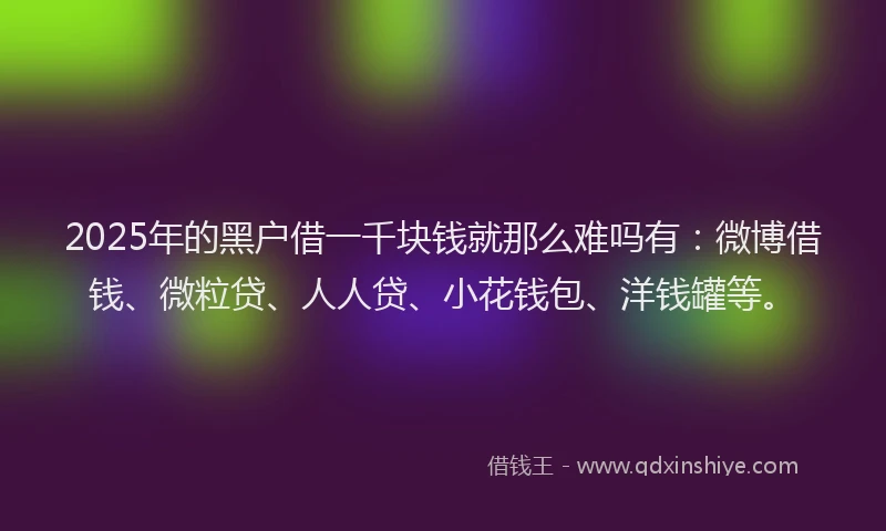 2025年的黑户借一千块钱就那么难吗有：微博借钱、微粒贷、人人贷、小花钱包、洋钱罐等。
