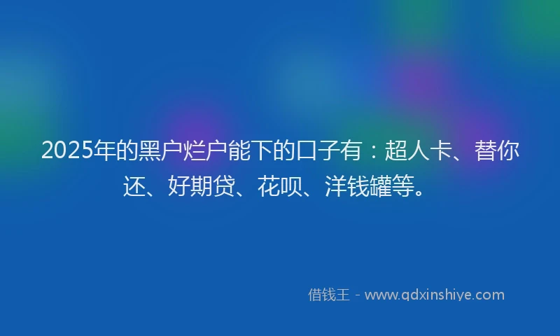 2025年的黑户烂户能下的口子有：超人卡、替你还、好期贷、花呗、洋钱罐等。