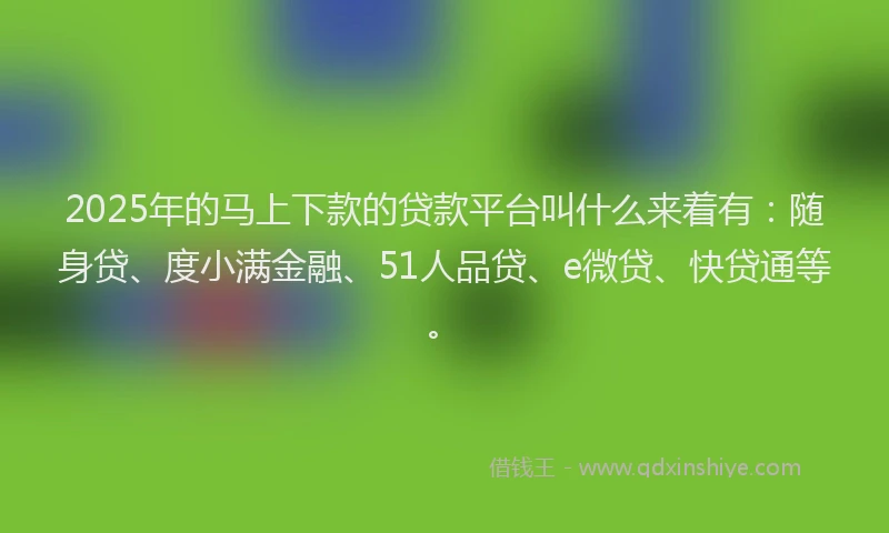 2025年的马上下款的贷款平台叫什么来着有：随身贷、度小满金融、51人品贷、e微贷、快贷通等。