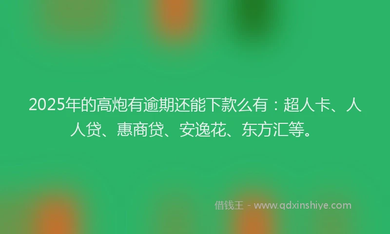 2025年的高炮有逾期还能下款么有：超人卡、人人贷、惠商贷、安逸花、东方汇等。