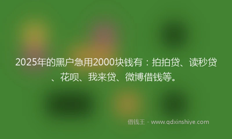 2025年的黑户急用2000块钱有：拍拍贷、读秒贷、花呗、我来贷、微博借钱等。
