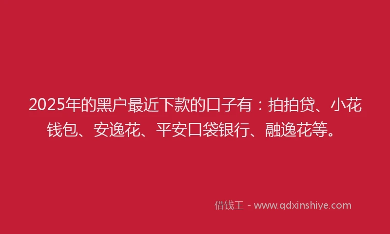 2025年的黑户最近下款的口子有：拍拍贷、小花钱包、安逸花、平安口袋银行、融逸花等。