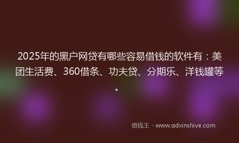2025年的黑户网贷有哪些容易借钱的软件有：美团生活费、360借条、功夫贷、分期乐、洋钱罐等。