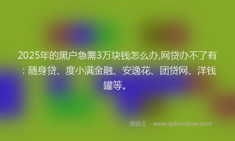 2025年的黑户急需3万块钱怎么办,网贷办不了有：随身贷、度小满金融、安逸花、团贷网、洋钱罐等。