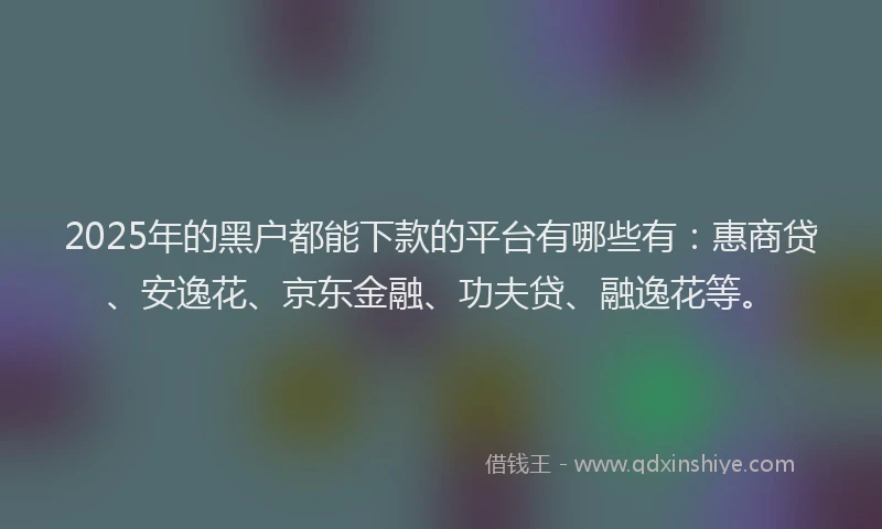 2025年的黑户都能下款的平台有哪些有：惠商贷、安逸花、京东金融、功夫贷、融逸花等。