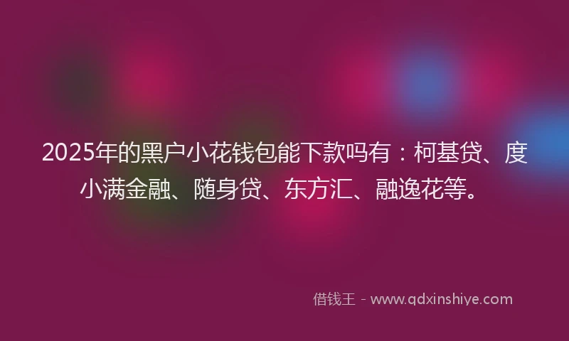 2025年的黑户小花钱包能下款吗有：柯基贷、度小满金融、随身贷、东方汇、融逸花等。