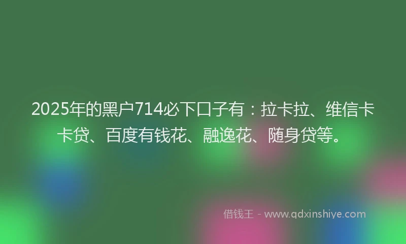 2025年的黑户714必下口子有：拉卡拉、维信卡卡贷、百度有钱花、融逸花、随身贷等。