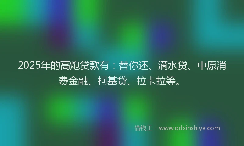 2025年的高炮贷款有：替你还、滴水贷、中原消费金融、柯基贷、拉卡拉等。