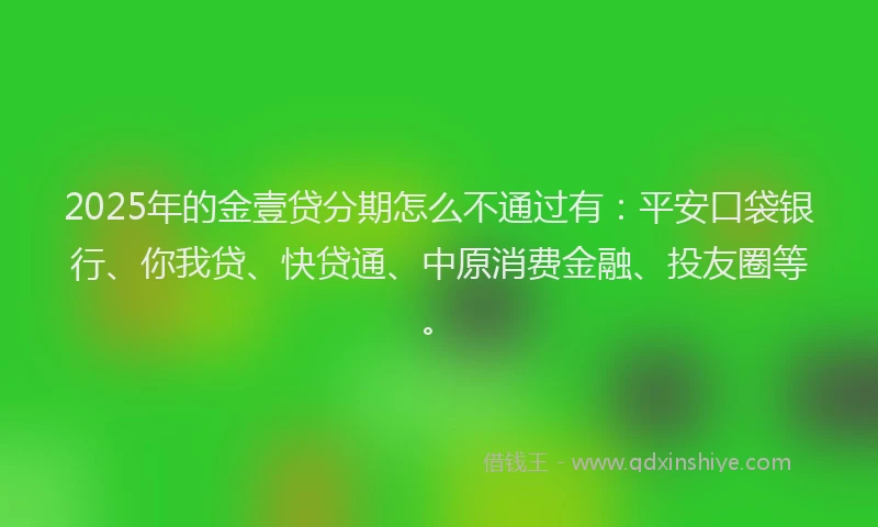 2025年的金壹贷分期怎么不通过有：平安口袋银行、你我贷、快贷通、中原消费金融、投友圈等。