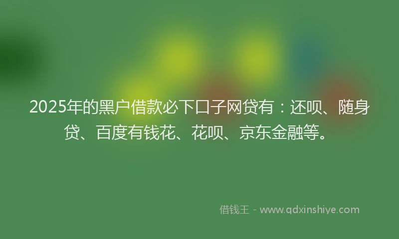 2025年的黑户借款必下口子网贷有：还呗、随身贷、百度有钱花、花呗、京东金融等。