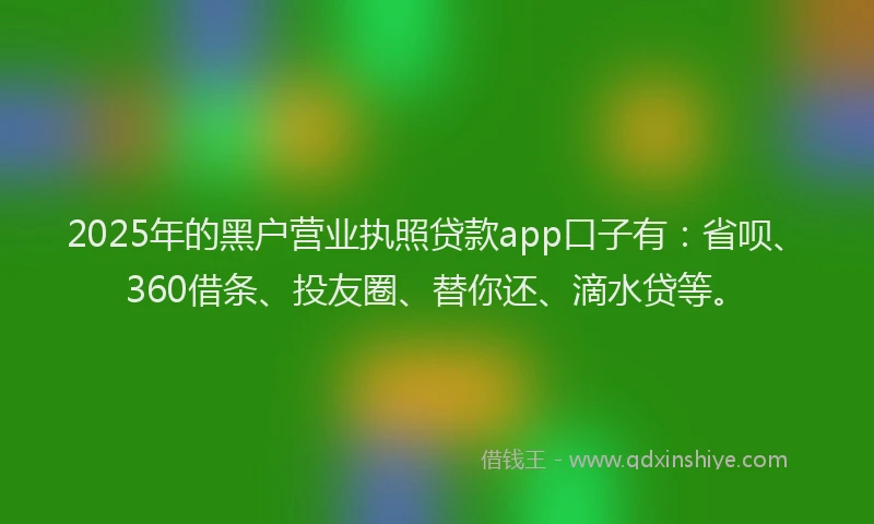2025年的黑户营业执照贷款app口子有：省呗、360借条、投友圈、替你还、滴水贷等。