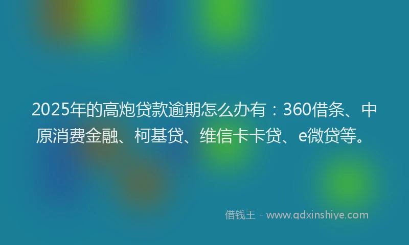 2025年的高炮贷款逾期怎么办有：360借条、中原消费金融、柯基贷、维信卡卡贷、e微贷等。