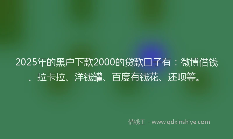 2025年的黑户下款2000的贷款口子有：微博借钱、拉卡拉、洋钱罐、百度有钱花、还呗等。