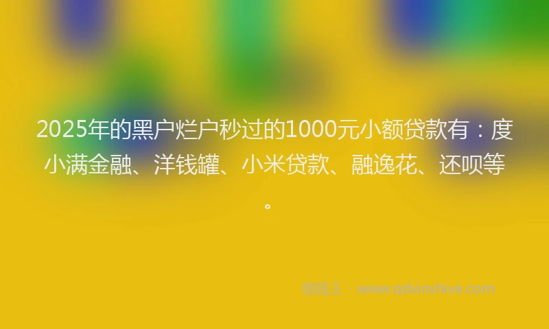 2025年的黑户烂户秒过的1000元小额贷款有：度小满金融、洋钱罐、小米贷款、融逸花、还呗等。