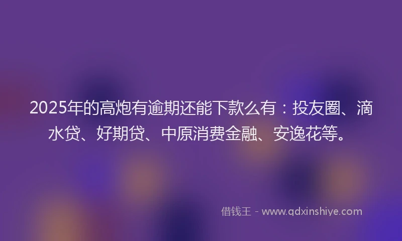 2025年的高炮有逾期还能下款么有：投友圈、滴水贷、好期贷、中原消费金融、安逸花等。