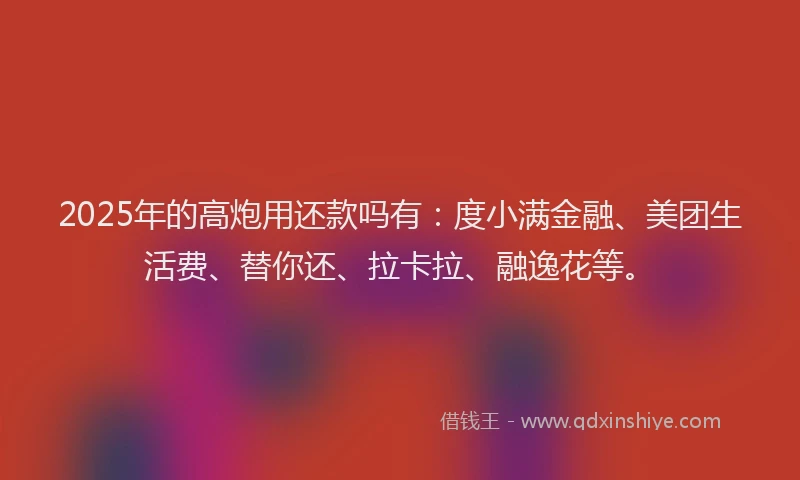 2025年的高炮用还款吗有：度小满金融、美团生活费、替你还、拉卡拉、融逸花等。