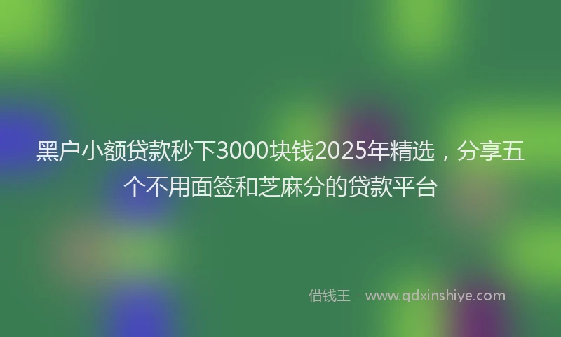 黑户小额贷款秒下3000块钱2025年精选，分享五个不用面签和芝麻分的贷款平台