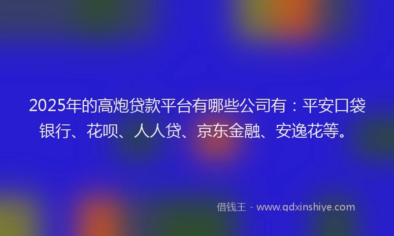 2025年的高炮贷款平台有哪些公司有：平安口袋银行、花呗、人人贷、京东金融、安逸花等。