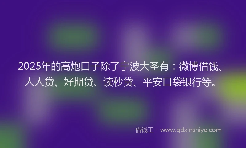 2025年的高炮口子除了宁波大圣有：微博借钱、人人贷、好期贷、读秒贷、平安口袋银行等。