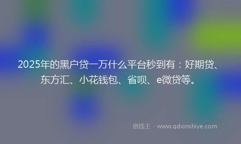 2025年的黑户贷一万什么平台秒到有：好期贷、东方汇、小花钱包、省呗、e微贷等。