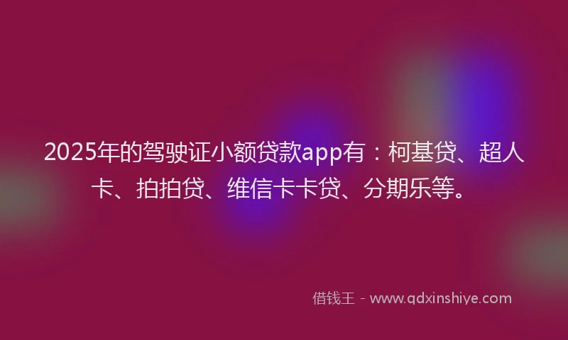 2025年的驾驶证小额贷款app有：柯基贷、超人卡、拍拍贷、维信卡卡贷、分期乐等。