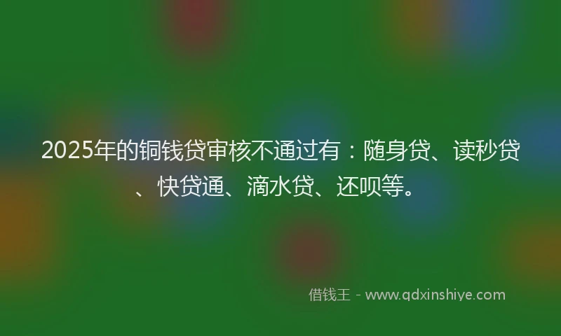 2025年的铜钱贷审核不通过有：随身贷、读秒贷、快贷通、滴水贷、还呗等。