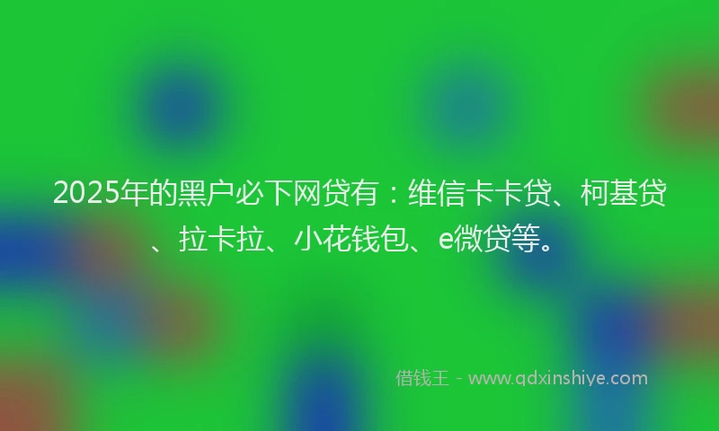 2025年的黑户必下网贷有：维信卡卡贷、柯基贷、拉卡拉、小花钱包、e微贷等。