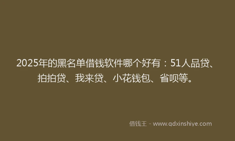 2025年的黑名单借钱软件哪个好有：51人品贷、拍拍贷、我来贷、小花钱包、省呗等。