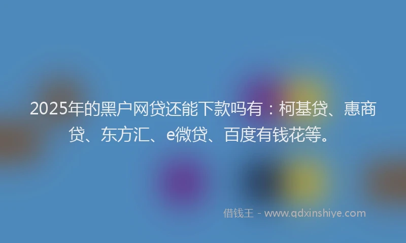 2025年的黑户网贷还能下款吗有：柯基贷、惠商贷、东方汇、e微贷、百度有钱花等。
