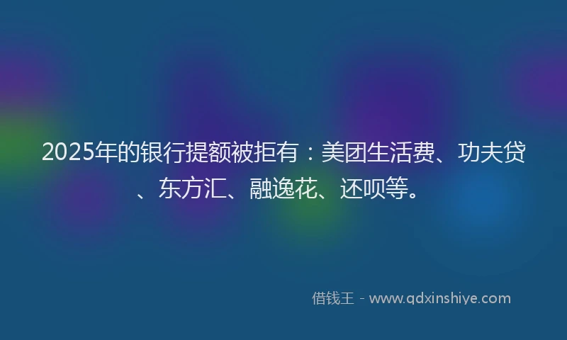 2025年的银行提额被拒有：美团生活费、功夫贷、东方汇、融逸花、还呗等。