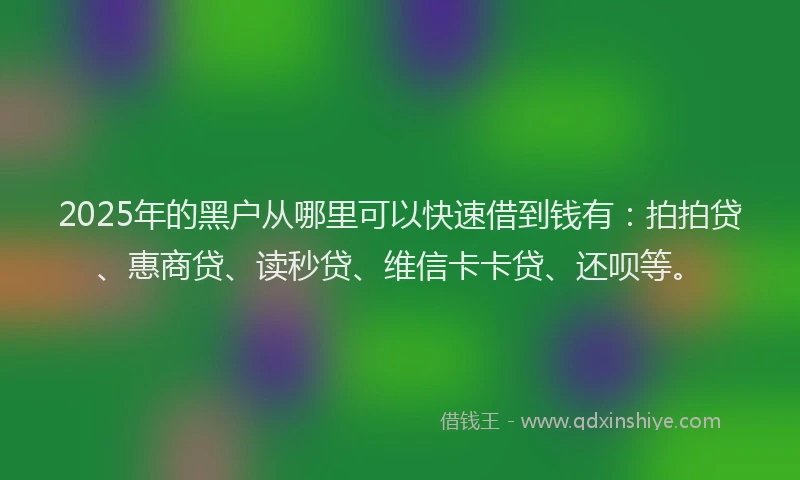 2025年的黑户从哪里可以快速借到钱有：拍拍贷、惠商贷、读秒贷、维信卡卡贷、还呗等。