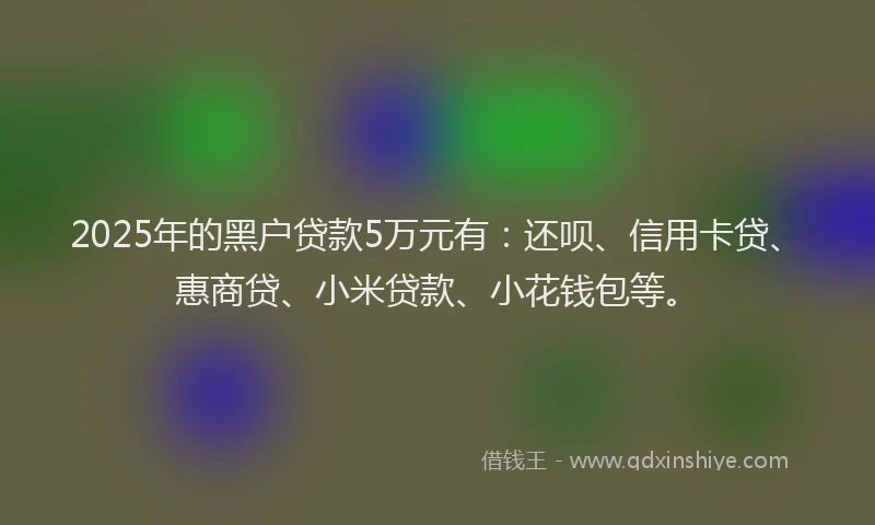 2025年的黑户贷款5万元有：还呗、信用卡贷、惠商贷、小米贷款、小花钱包等。