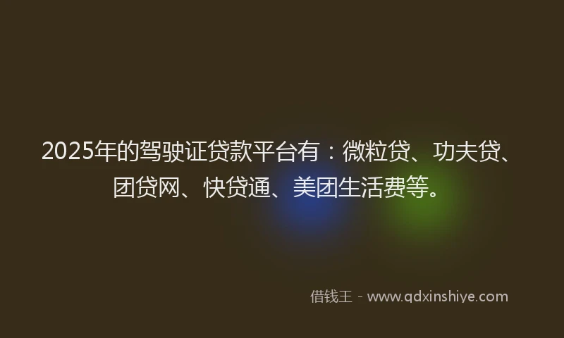 2025年的驾驶证贷款平台有：微粒贷、功夫贷、团贷网、快贷通、美团生活费等。