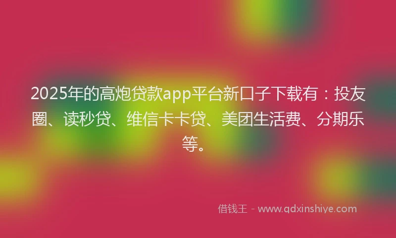 2025年的高炮贷款app平台新口子下载有：投友圈、读秒贷、维信卡卡贷、美团生活费、分期乐等。