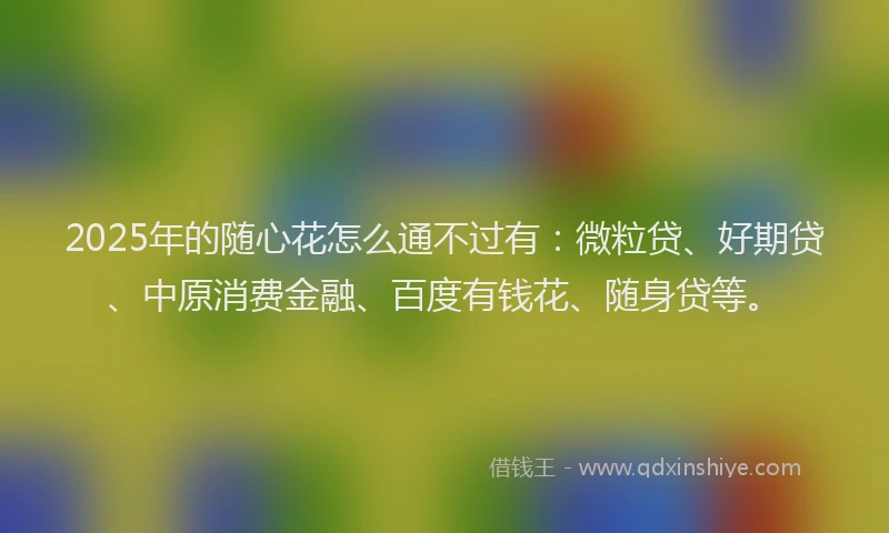 2025年的随心花怎么通不过有：微粒贷、好期贷、中原消费金融、百度有钱花、随身贷等。