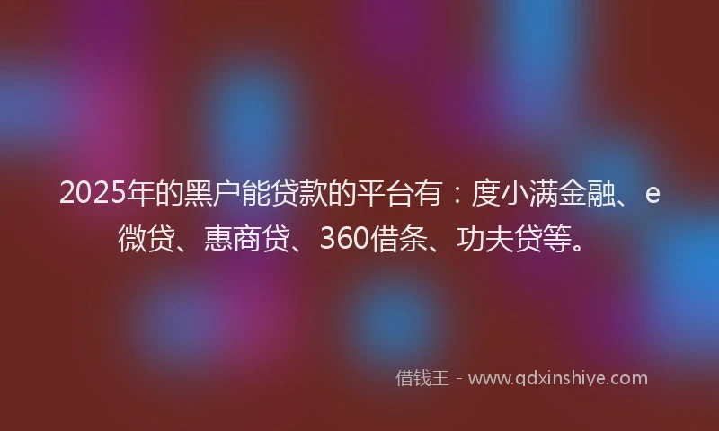 2025年的黑户能贷款的平台有：度小满金融、e微贷、惠商贷、360借条、功夫贷等。
