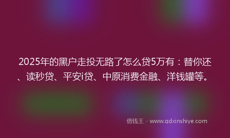 2025年的黑户走投无路了怎么贷5万有：替你还、读秒贷、平安i贷、中原消费金融、洋钱罐等。
