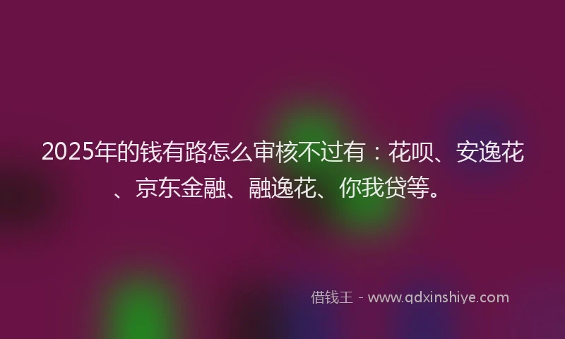 2025年的钱有路怎么审核不过有：花呗、安逸花、京东金融、融逸花、你我贷等。