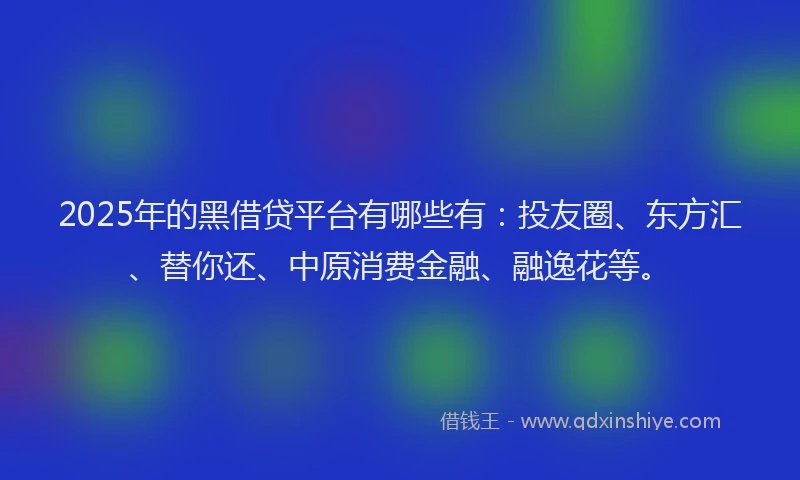 2025年的黑借贷平台有哪些有：投友圈、东方汇、替你还、中原消费金融、融逸花等。