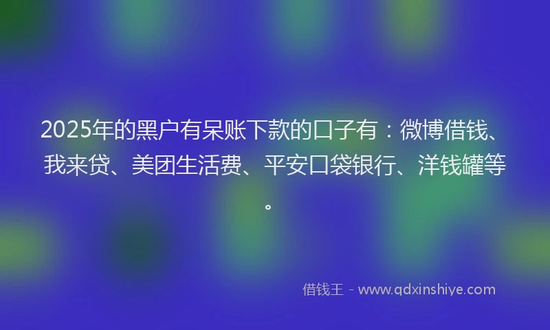 2025年的黑户有呆账下款的口子有：微博借钱、我来贷、美团生活费、平安口袋银行、洋钱罐等。